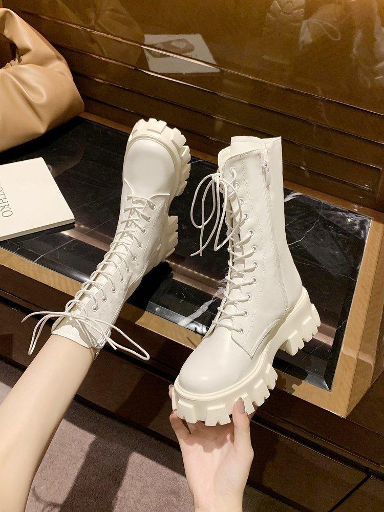 Ботинки «мартенки», женские летние ботинки на шнуровке с увеличением на толстой подошве, мотоциклетные ботинки средней длины на толстом каблуке в стиле ретро