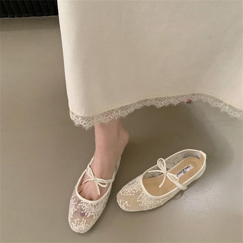 Bow Fairy Single Shoes Female 2025 Spring and Summer New Shallow Mouth Breathable Mesh Shoes Casual Flat Mary Jane Shoes