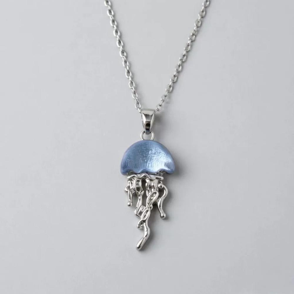 New Geometry Blue Jellyfish Pendant Earrings Necklace Women's Unique Trendy Fashion Sweet Personality Versatile Jewelry Gift