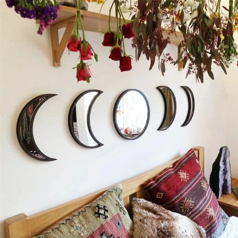 Богемное акриловое зеркало с фазой луны, сделай сам, настенная наклейка, украшение, деревянное зеркало с фазой луны для гостиной