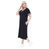 Women's Plus Size Short Sleeve Black V-neck Viscose Dress