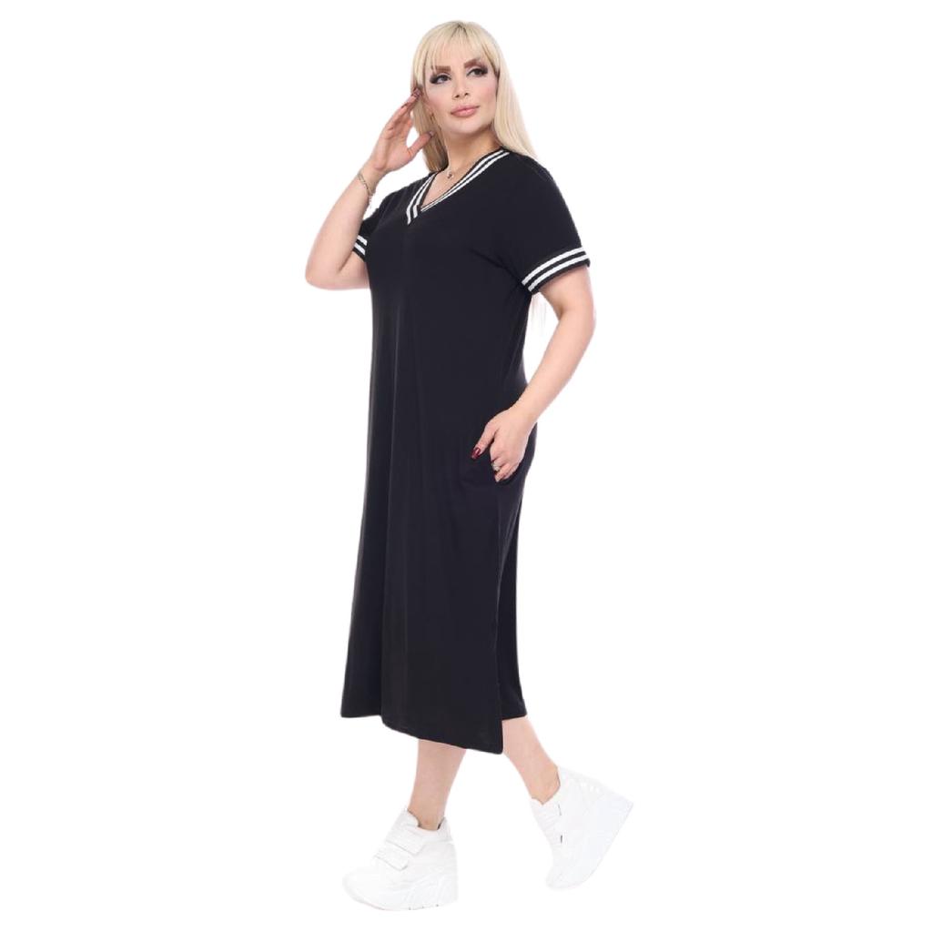Women's Plus Size Short Sleeve Black V-neck Viscose Dress