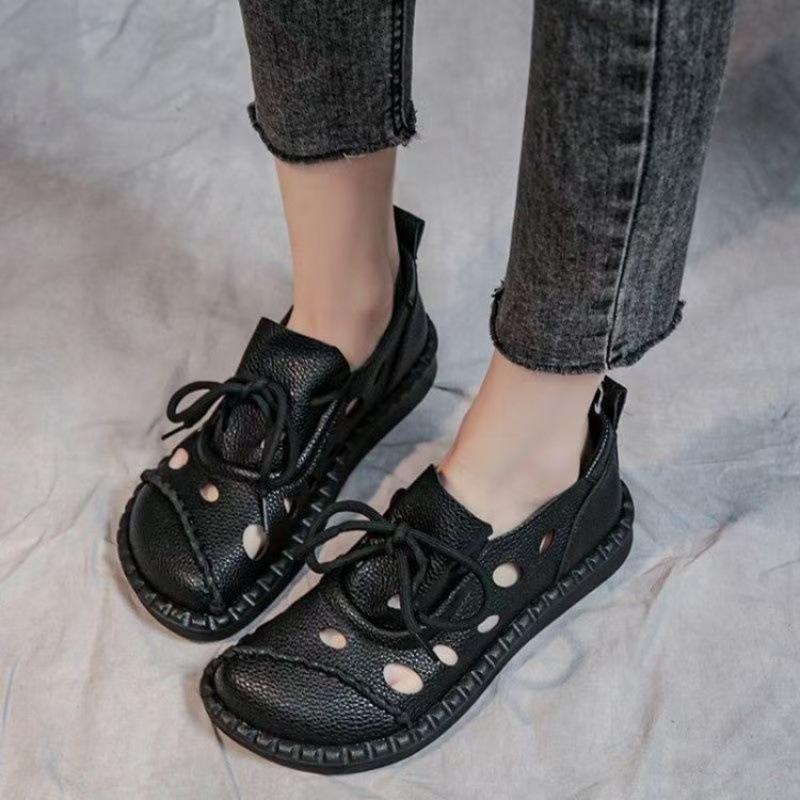Casual Retro Beef Tendon Soft-soled Non-slip Sandals Women's Summer New Flat-soled 2 Casual Hole Shoes
