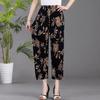 Summer Middle-aged and Elderly Women's Pants Ice Silk Cool Pants Loose Plus Size Floral Pants Elastic Waistband Cropped Pants Casual Pants