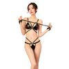 Sexy PU Leather Lingerie Cutout Bikini Swimsuit Top and Bottom Set Harness Bra Mistress Slave Bundled SM Costume Underwear [XuanXuan] G-String Women's