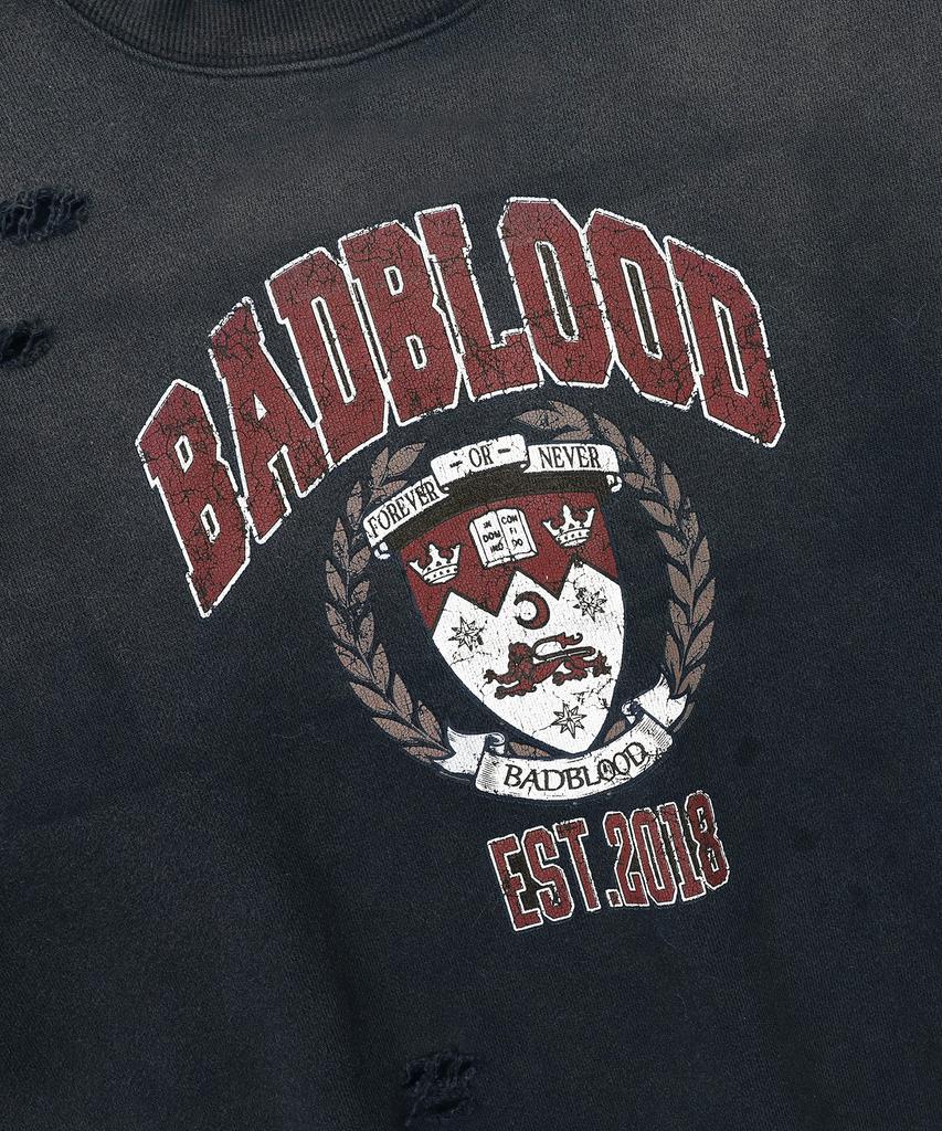 BADBLOOD Workshop Print Distressed Sweatshirt - Navy