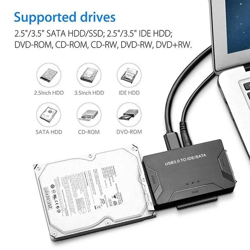 USB 3.0 к SATA IDE Адаптер-конвертер для жесткого диска 3 в 1 IDE SATA Адаптер для 3,5-дюймового и 2,5-дюймового HDD/SSD, CD/DVD ROM