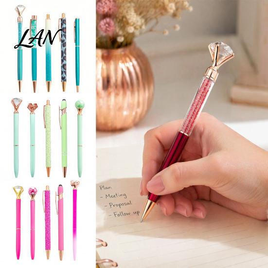 Decorative Gift Ballpoint Pen 5PCS Metal Diamond Pens, with Sparkling Rhinestone Decor, Premium Barrel Smooth Press Mechanism Writing Pen, for
