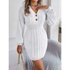 Women's Autumn/winter Button-up V-neck Twist Lantern Sleeve Sweater Dress with Hip Wrap