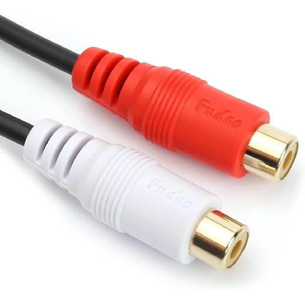 JSJ RCA (M) to 2 RCA (F) Stereo Audio Y Adapter Subwoofer Cable (24k Gold Plated) 1 Male to 2 Female Y Splitter Connectors Extension Cord