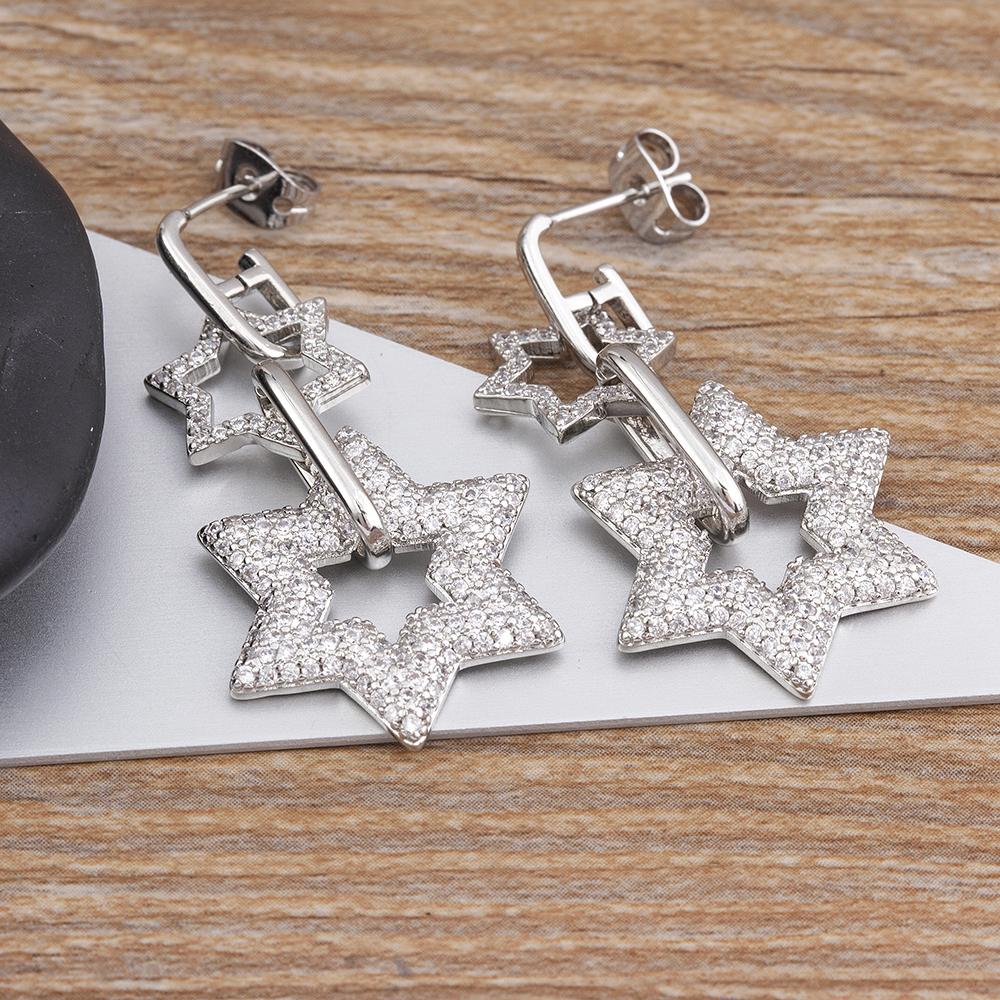 Nidin Classic 2 Colors Copper Zircon Lucky Star Shiny Rhinestone Drop Earrings Women Retro Fine jewelry Trend Party Accessories