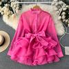 Chic Tops Women's Shirt Spring and Fall Ruffle Premium Bow Tie Blouse