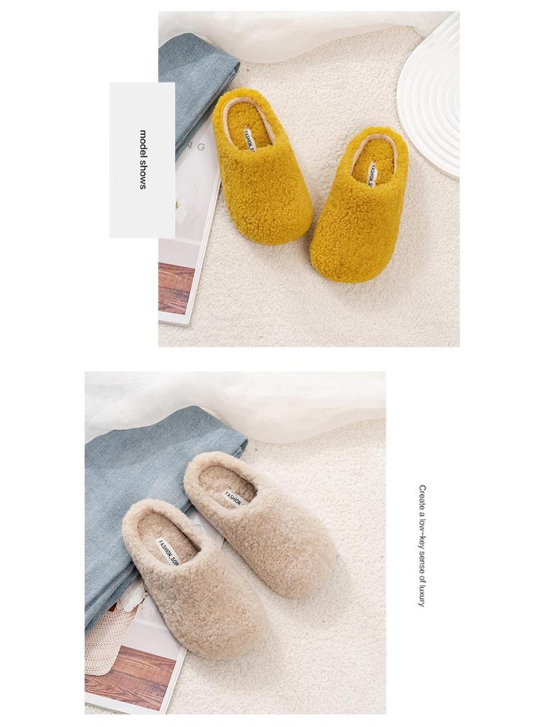 Зима 2025 Уличные Женские Плюшевые Меховые Шлепанцы Корейского Стиля с Закрытым Носком