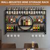 Bar Liquor Bottle Display Shelf with LED Light Wine Glass Holder Large Capacity Floating Wall Wine Bracket for Bar Decoration