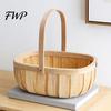Portable Food Serving Tray Handmade Woven Wood Storage Basket, Oval Organizer with Reinforced Handle, Home Organization Baskets Large Capacity Bin for