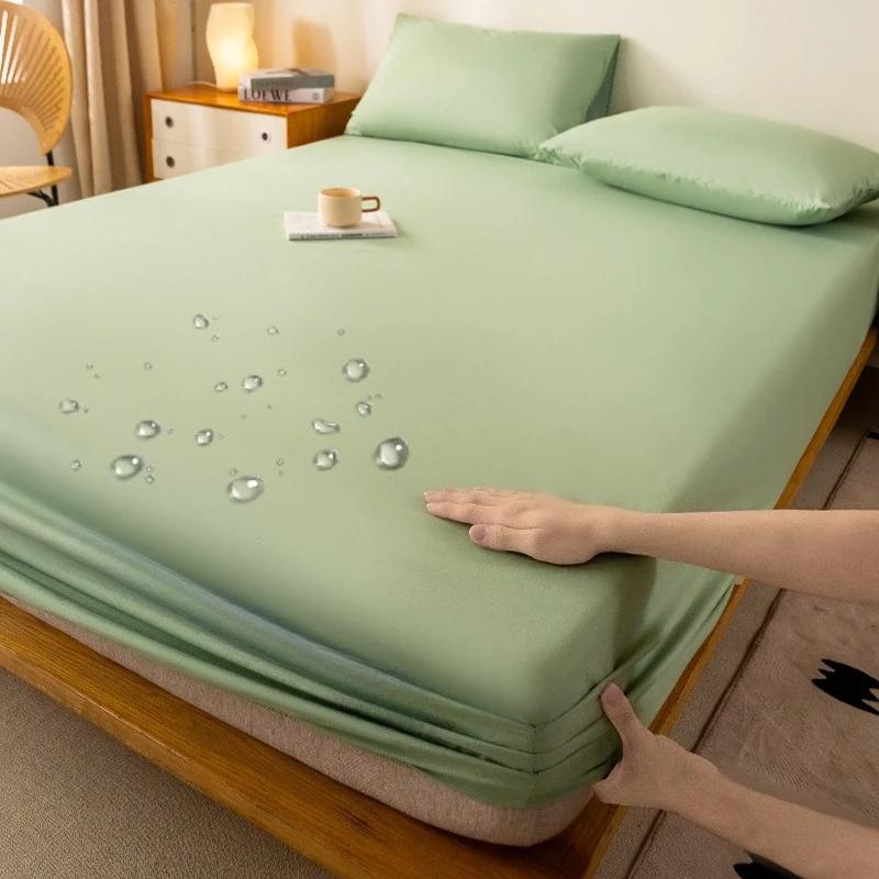 Однотонная водонепроницаемая простыня на резинке, нескользящий регулируемый наматрасник для двуспальной, королевской, полуторной кровати 90/120/150/180/200см
