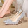 Main Dress Wedding Shoes Hexiu Wedding Dress Two Wear Bridal Shoes Women's 2025 New Golden Crystal High Heels Are Not Tired of Wedding