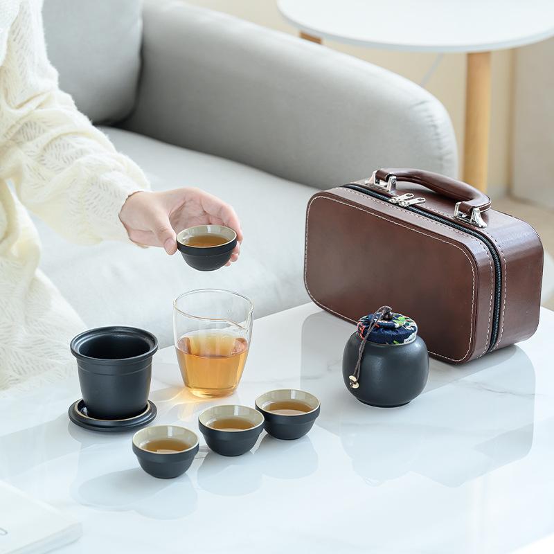 Portable travel tea set, small set, outdoor teacup, one pot, four cups, glass express cup, teapot gift