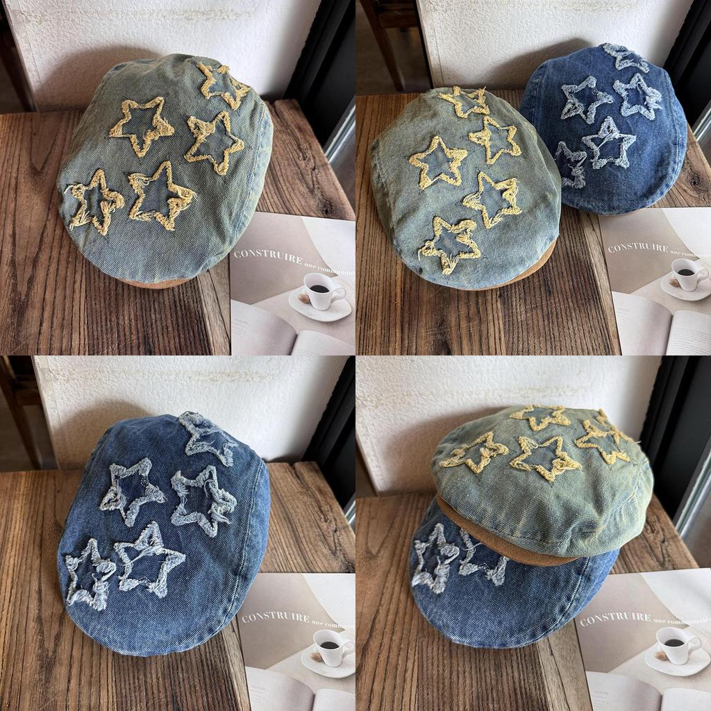 Винтажная джинсовая беретка с принтом «Звездное небо» для арт-моды и повседневной носки