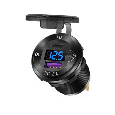 Алюминиевая автомобильная зарядная розетка USB C, 12 В, PD 20 Вт и QC3.0, 18 Вт, двойной автомобильный порт USB с переключателем вольтметра для морского автомобиля, грузовика