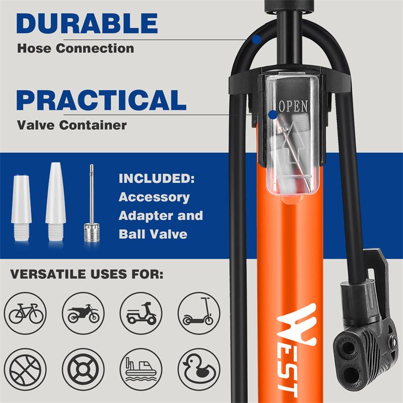 WEST BIKING 160PSI Bike Pump With Gauge Portable Floor Pump For Schrader/Presta Valve Tire Inflator MTB Road Bike Accessories