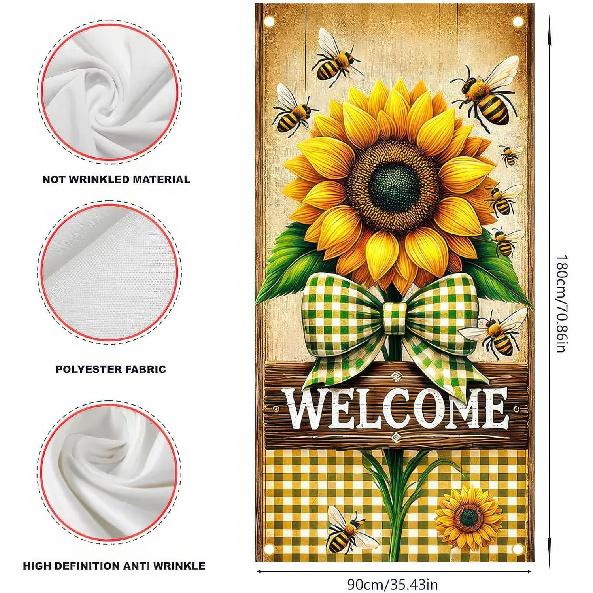Spring Sunflower Door Cover Welcome Spring Decorations Theme Party Photo Background Bee Flower Bow Backdrop Photography 35 x 70 in Spring Party