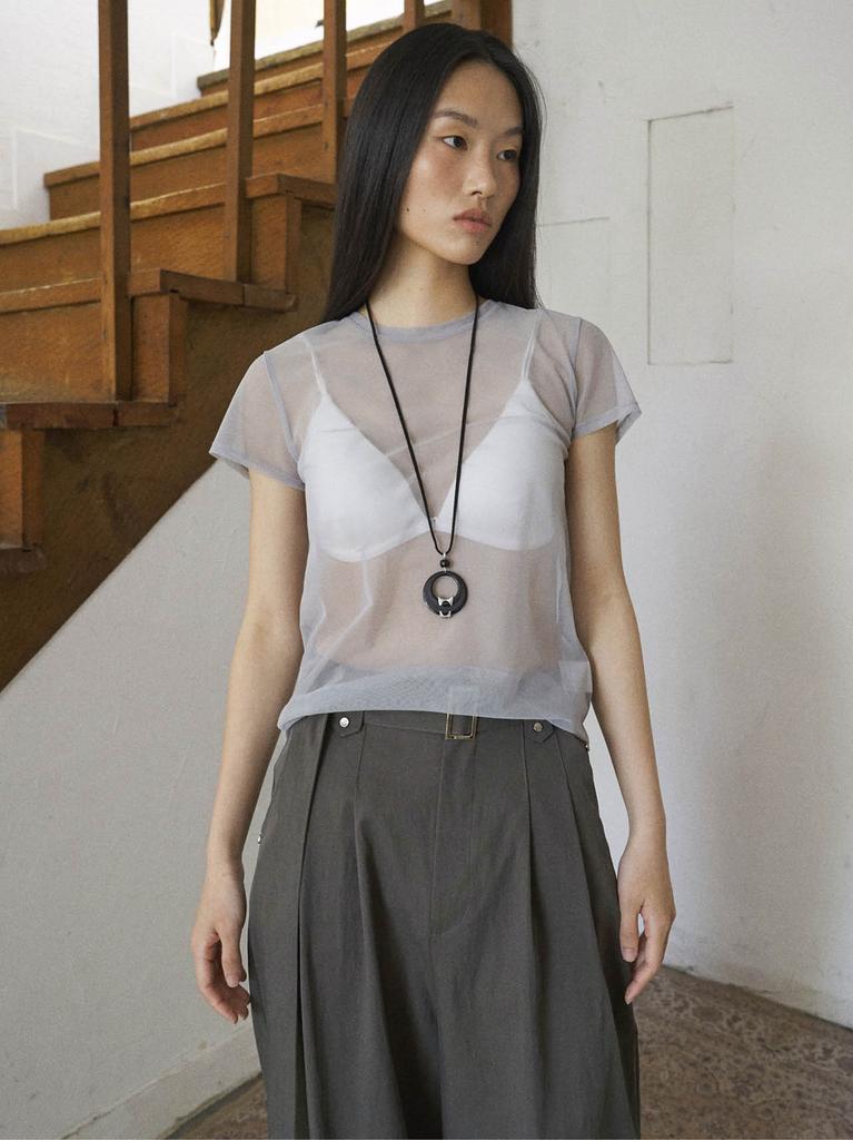 FROMWHERE Belt Detail Wide Pants Charcoal