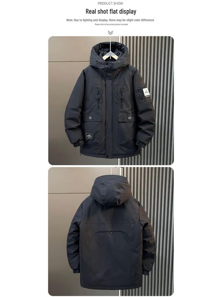 Мужская зимняя пуховая куртка с капюшоном большого размера - Толстая, Повседневная, Свободного кроя