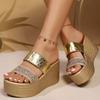 Fashion Sexy Ladies Chunky Platform Leopard Sandals Women Super High Heels Wedges Summer Shoes Woman Crystal Straps Gold Sandalias Mujer