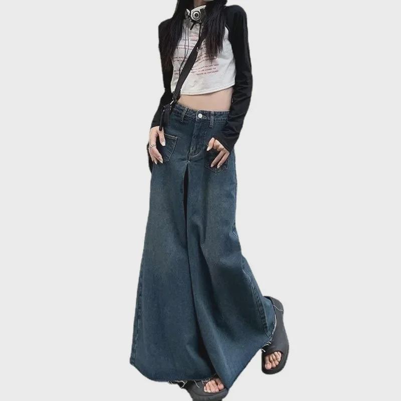 Большие расклешенные широкие джинсы для женщин - корейский гонконгский стиль, повседневный весенне-осенний крой