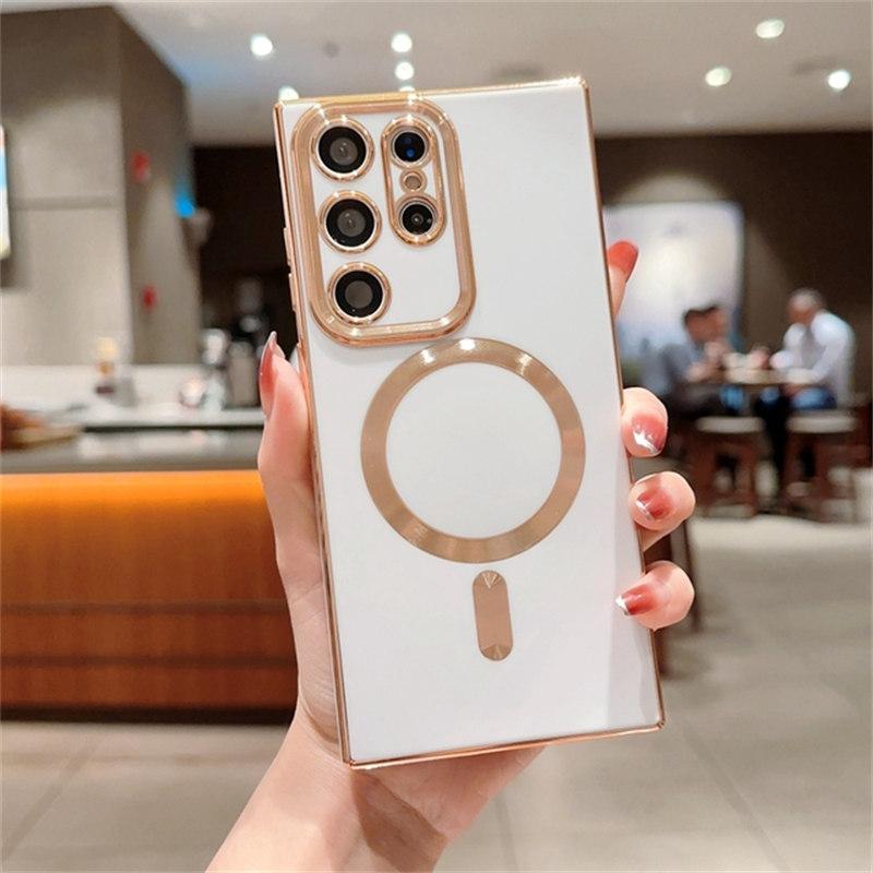 Роскошный магнитный чехол для телефона с беспроводной зарядкой для Samsung S21 S22 S23 Ultra Plus Magsafe, бампер, противоударный мягкий чехол