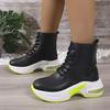 Fashion Fashion Thick Bottom Air Cushion Ankle Boots Women 2025 Winter Round Toe Wedge Heel Lace Up Boots Soft Chunky Platform Booties