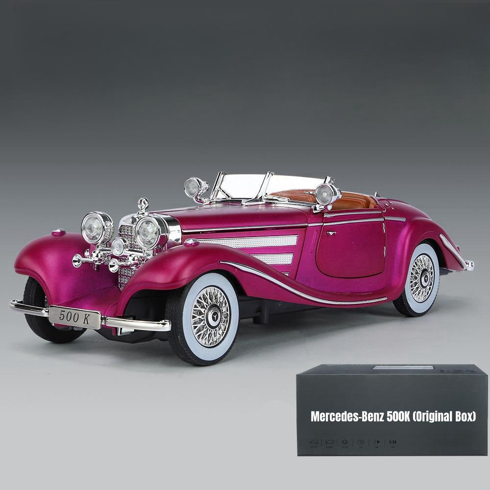 1/24 Mercedes-Benz 500K Классическая старинная игрушечная машинка для детей Литая модель из сплава со звуком и светом Коллекция Подарок для мальчиков