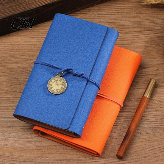 Ink-proof Planner A6 Faux Leather Journal Notebook, 6 Ring Loose Leaf Binder with Retro Clock Secure Page Pendant, 7 Inch Personal for Travel Writing,
