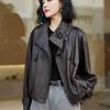 Женская осенняя кожаная мотокуртка в американском стиле 2025 года со стойкой