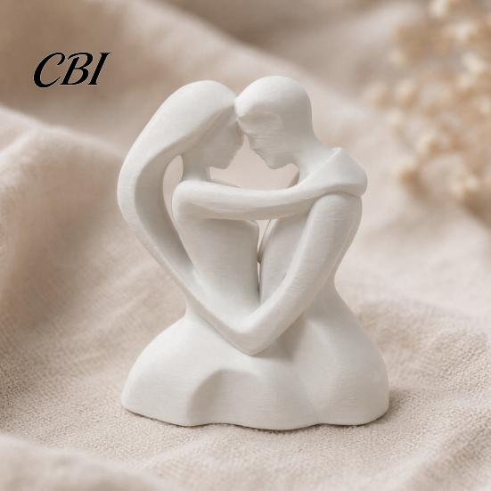 Embracing Couple Figurine 3D Printed Hugging Heart-Shaped Sculpture, Romantic Embrace with Matte White Finish, Healing Gift Minimalist Tabletop Decor