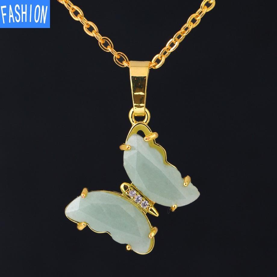 Womens Fashion Amethyst Rose Crystal Quartz Butterfly Pendant Necklace Mothers Day Gifts Necklace Silvergold