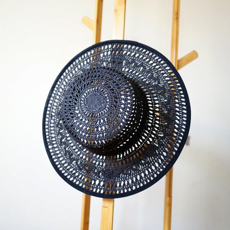 Французский Ретро Элегантный Ажурный Плетеная Плоская Вершина Цилиндр Женская Летняя Шляпа от Солнца Отпуск Соломенная Шляпа Соломенная Шляпа Пляжная Японская