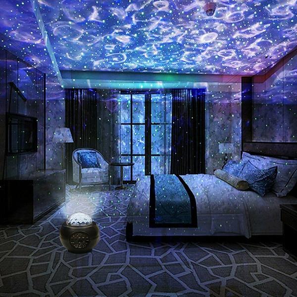 New Bluetooth Starry Sky Projector Night Light Remote Control Kinds of Lighting Modes Built-in Music Player Starry Sky Ocean Wave Projection Lamp