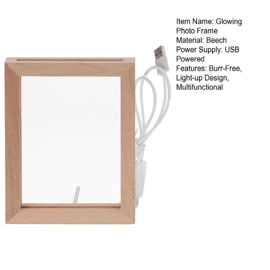 Light-up Photo Frame LED Glowing Picture Stand Lighted Wooden Picture Frame Desk Light for Home Bedroom Living Room Decor