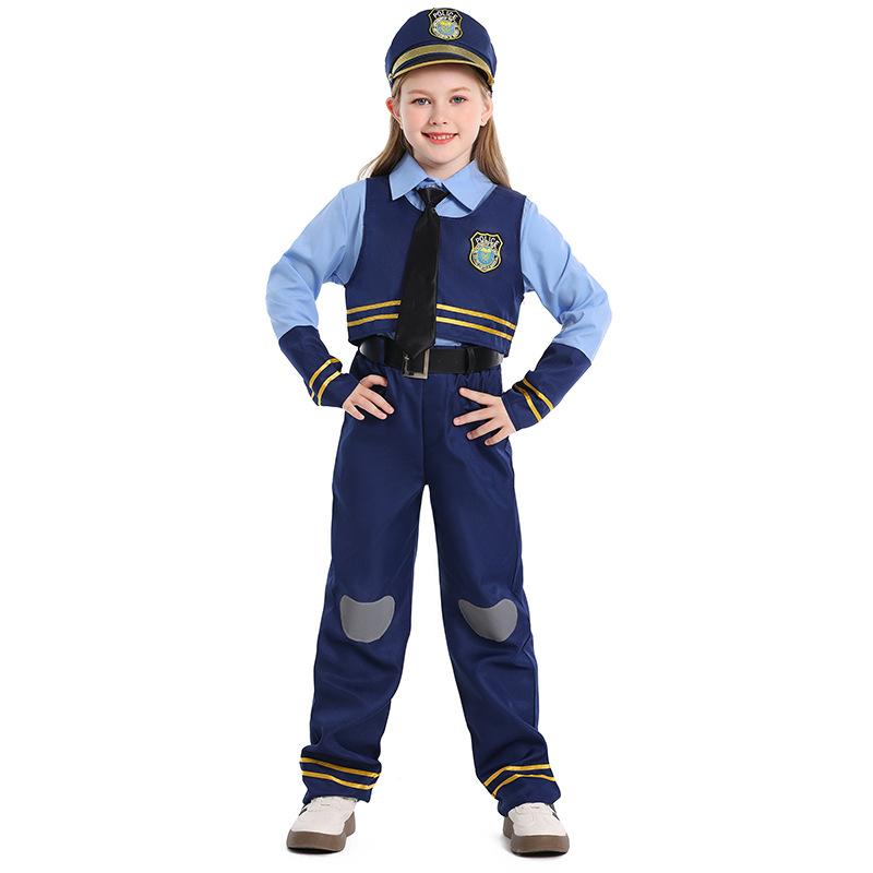 Kids Police Cosplay Costume Boys Girls Halloween Fantasy Disguise Outfits Children's Day School Stage Performance Set Hot Sales