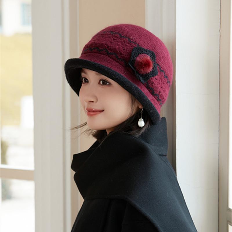 Вязаная шапка-бини из кроличьей шерсти, флисовая шапка-ведро для пожилых, элегантная теплая шерстяная шапка для повседневной и формальной одежды, снаряжение для холодной погоды, текстурированный головной убор