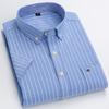 Men's Striped Short Sleeve Button Down Casual Shirt Business Lightweight Oxford Collar Formal Shirt with Pocket for Men