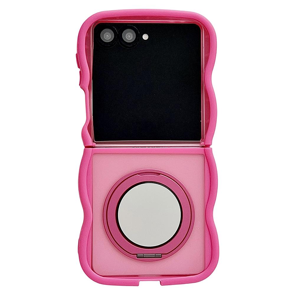 Магнитный чехол-зеркало с вращающейся подставкой для Samsung Galaxy Z Flip7 5G, TPU+PC чехол для телефона с волнистым краем