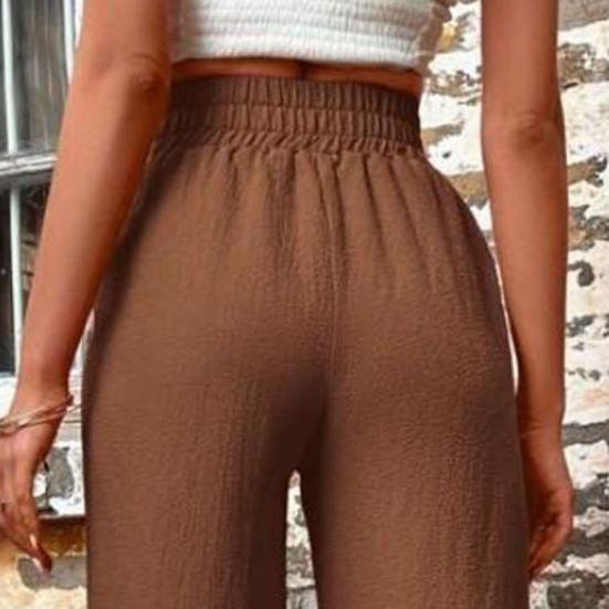 Женские повседневные брюки, эластичные длинные брюки с высокой талией на шнурке, прямые широкие брюки, однотонные тонкие летние брюки, уличная одежда