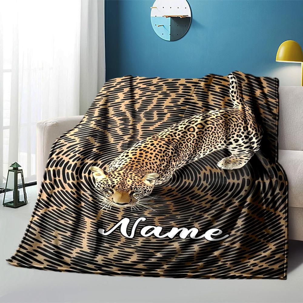 Home Customize Your Name Leopard Print Blanket Comfortable Soft Lightweight Allseason Multipurpose Blanket For Picnics Sofas Offices Beds Living Rooms