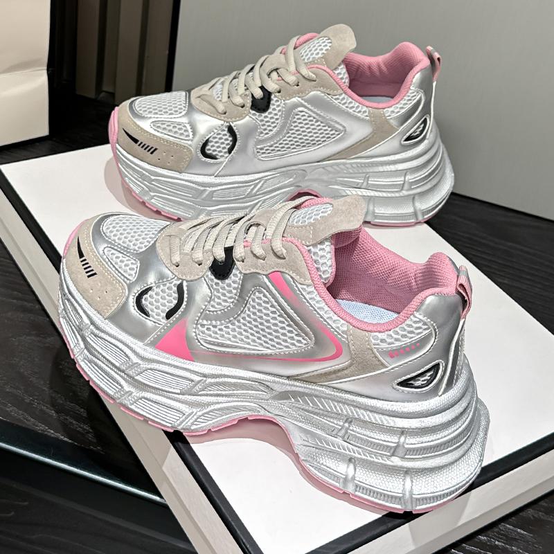 Women'S Summer Silver Pink Dad Sneakers Breathable Casual Running Oes Lightweight Thi Bot Sports Oes