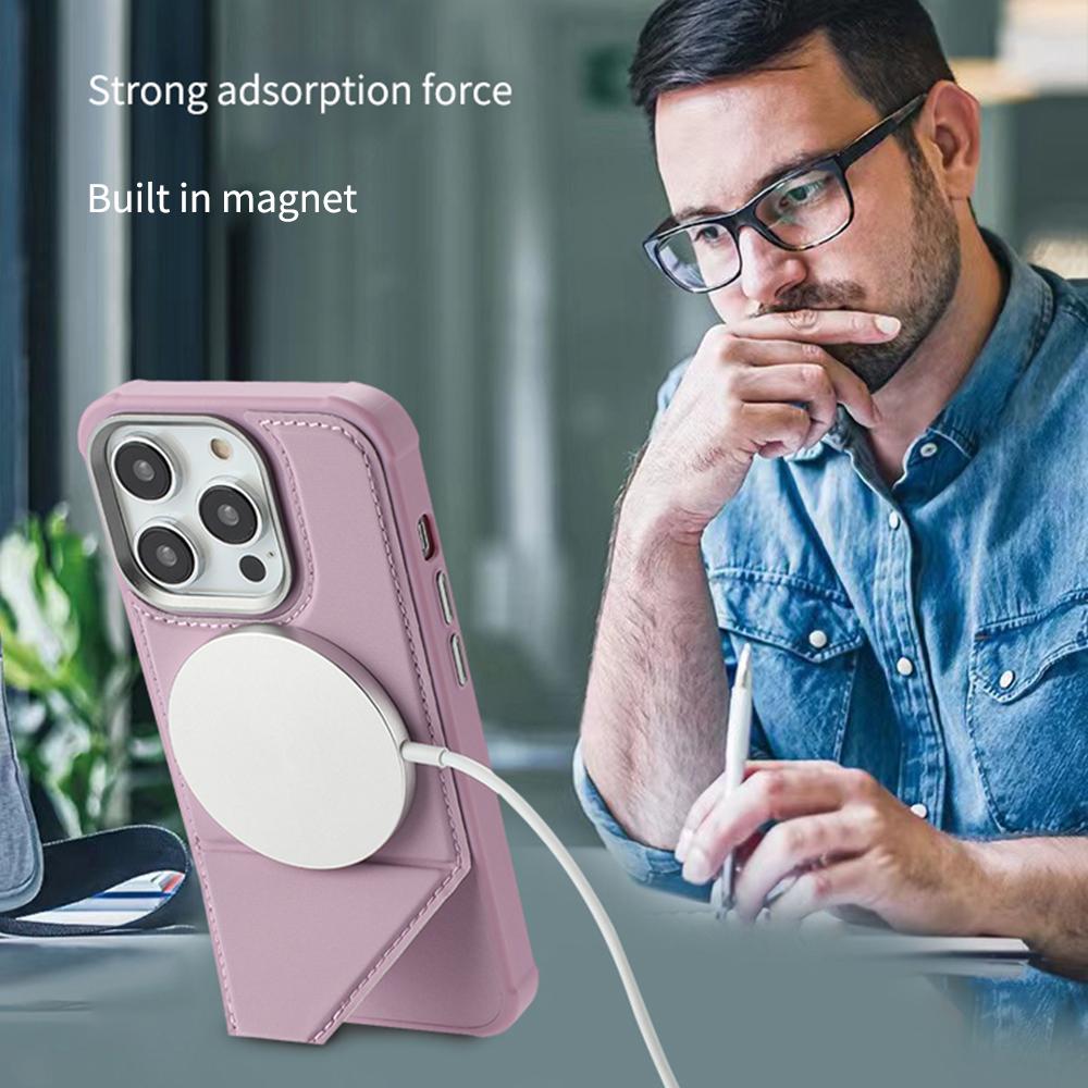 Чехол для iPhone 15 Pro Max, совместимый с MagSafe, с подставкой, из ТПУ + ПУ кожи
