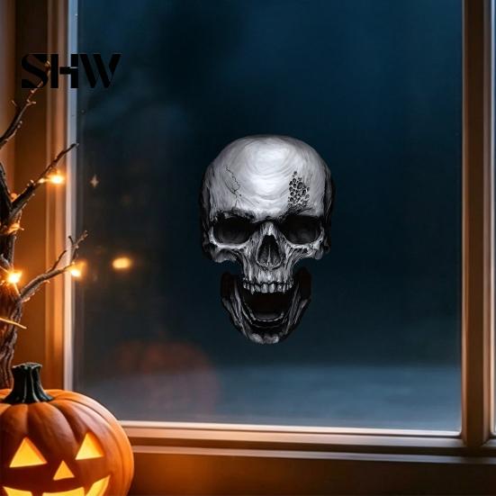 Creative Holiday Gifts for Friends Halloween Skull Static Window Stickers, Realistic Glass Decals, Waterproof PVC Spooky Home Decor Party Clings,
