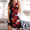 Women's Fashion Summer Spring Flower Pattern Print Sleeveless O-Neck Loose Waistline Casual Dresses
